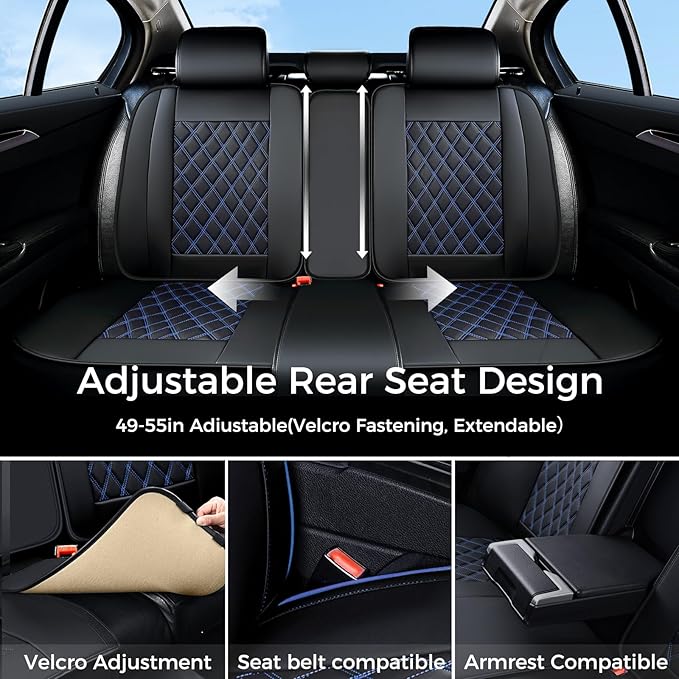 Huidasource Seat Covers Full Set, Nappa Leather Seat Cover, Hollowed-Out Side Compatible with Airbags Child Seat, Velcro Adju