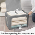 FHSQX 2 Pack Clear Window Storage Bins Large Foldable Fabric Storage Bins Boxes for Clothes Stackable Organizer Set with Carr