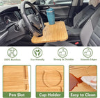 Steering Wheel Tray Double Sided Bamboo Car Laptop Steering Wheel Desk Multifunctional Car Food Trays Car Table Steering Wheel Tray for Eating, Tablet, iPad or Notebook Travel Car Accessories