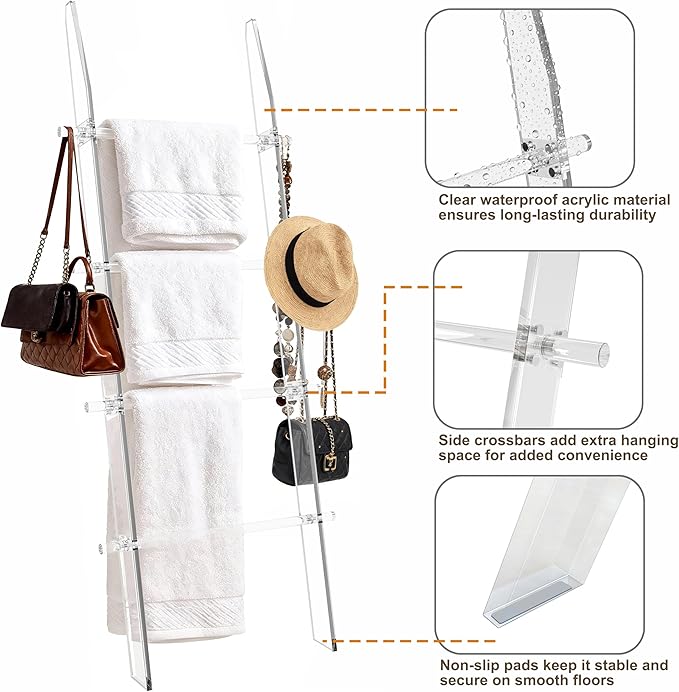 MESAILUP Blanket Ladder 5.6FT for Bathroom, 4 Tier Modern Decor Waterproof Blanket Holder for Living Room and Bedroom, Easy A