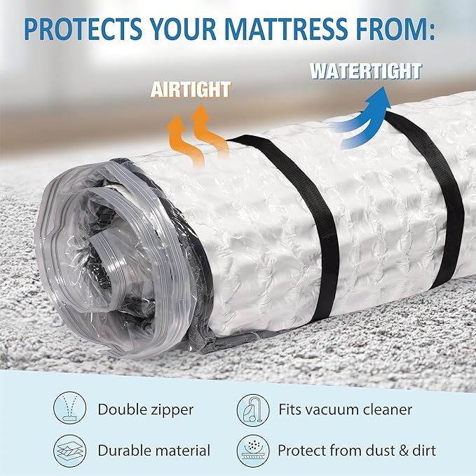 Storage Logic Foam Mattress Vacuum Bag for Moving, Storage, Vacuum Seal Mattress Bag with Straps (Twin/Twin XL)