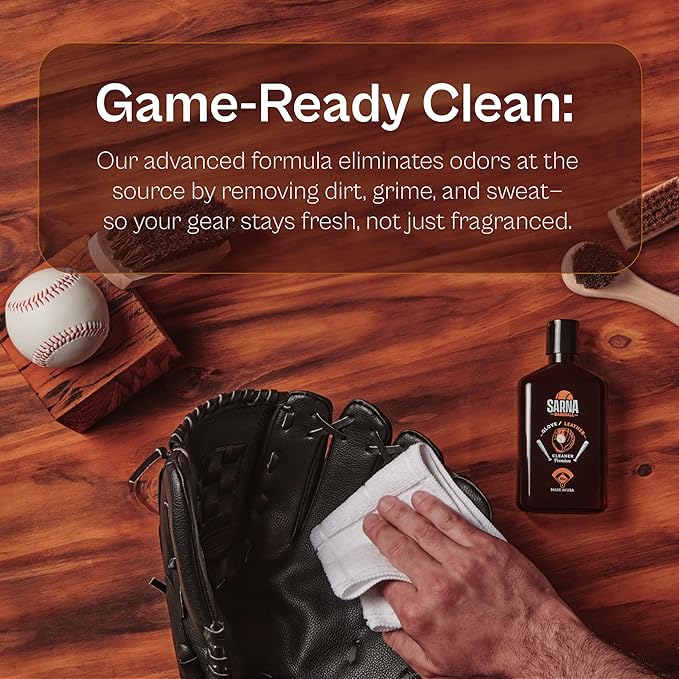 Glove & Leather Cleaner, 8 Oz – Gently Removes Dirt & Sweat Without Darkening – Water-Based Formula for Colored Gloves – Doub