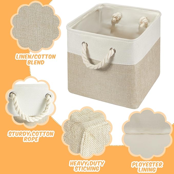 Geiserailie 6 Pcs 12 x 12 Inch Cube Storage Bins Fabric Storage Organizer Bins Foldable Cube Baskets with Sturdy Carry Handle