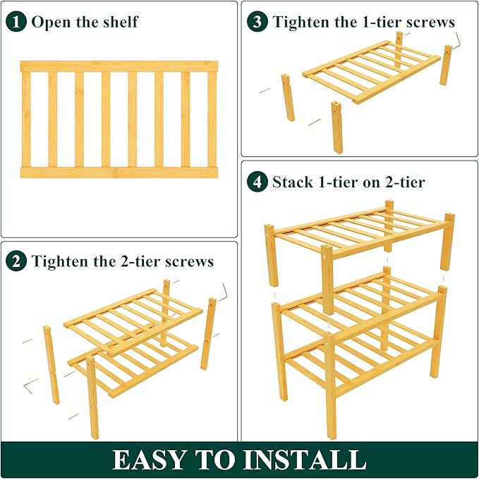 Smiry Shoe Rack, 3 Tier Small Bamboo Shoe Organizer, Stackable Free Standing Wooden Shoe Storage Shelf for Closet, Entryway, 