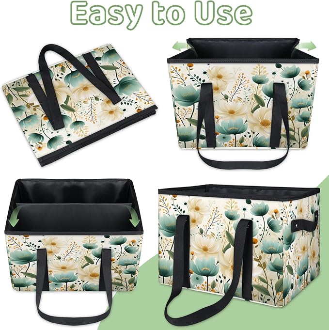 Reusable Grocery Bags Heavy Duty Shopping Bags Foldable Large Tote Bags with Long Handles & Hard Bottom