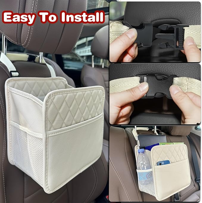 2 Pack Upgraded Car Seat Organizer Backseat with Storage Pockets, Multipurpose Car Organizer Hanging Car Trash Bag Premium PU