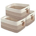 COMFY-HOMI 3 pcs Large Storage Baskets for Shelves, Laundry Basket, Woven Rope Basket, Closet Organizer Bins for Clothes Blan