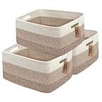COMFY-HOMI 3 pcs Large Storage Baskets for Shelves, Laundry Basket, Woven Rope Basket, Closet Organizer Bins for Clothes Blan