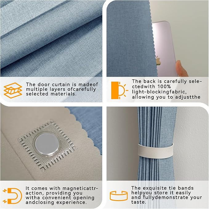 Jilron Accordion Door Curtain Set - 100% Blackout, with Curtain Rod Included, for Bedroom Privacy Protection (Blue-43 W x 78"
