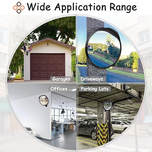 Arcylic Convex Mirror 𝟭𝟮" 𝗦𝗲𝗰𝘂𝗿𝗶𝘁𝘆 𝗠𝗶𝗿𝗿𝗼𝗿, Adjustable Fixing Bracket Wide Angle Clear View for Indoor Outdoor Driveway Parking Garage Warehouse Office (12 inch)