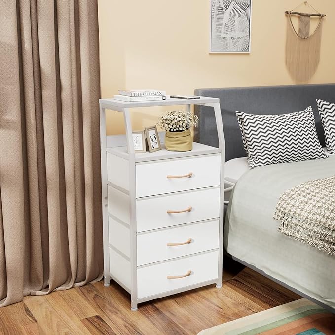Furnulem Tall 4 Drawers Dresser, Vertical Storage Tower for Bedroom, Hallway, Entryway, Nursery, Closet Organizer, Nightstand