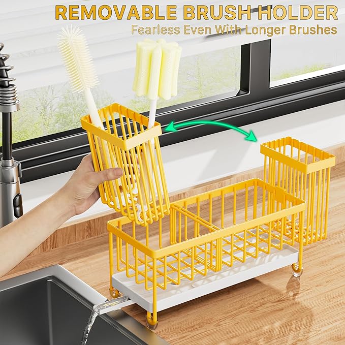 Cisily Sponge Holder for Kitchen Sink, Sink Caddy Organizer with High Brush Holder, Kitchen Countertop Organizers, 304 Stainl