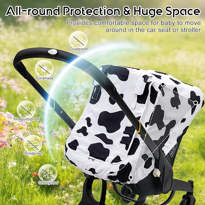 Baby Car Seat Cover, Extra Large Mesh Carseat Cover for Boys Girls, Infant Car Seat Cover with Privasy Sunshades & 3D Mink Do