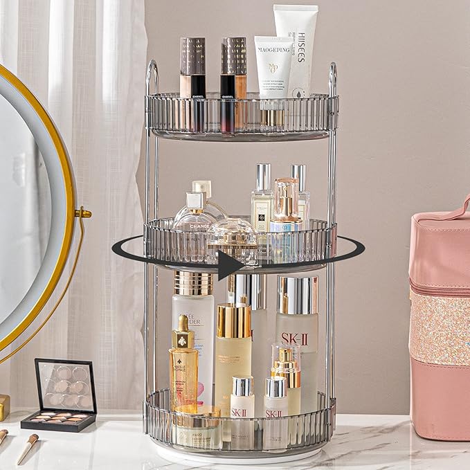 shuang qing Rotating Makeup Organizer for Vanity, Large Capacity Skincare Perfume Storage, Bathroom Counter Organizer, 360 Sp
