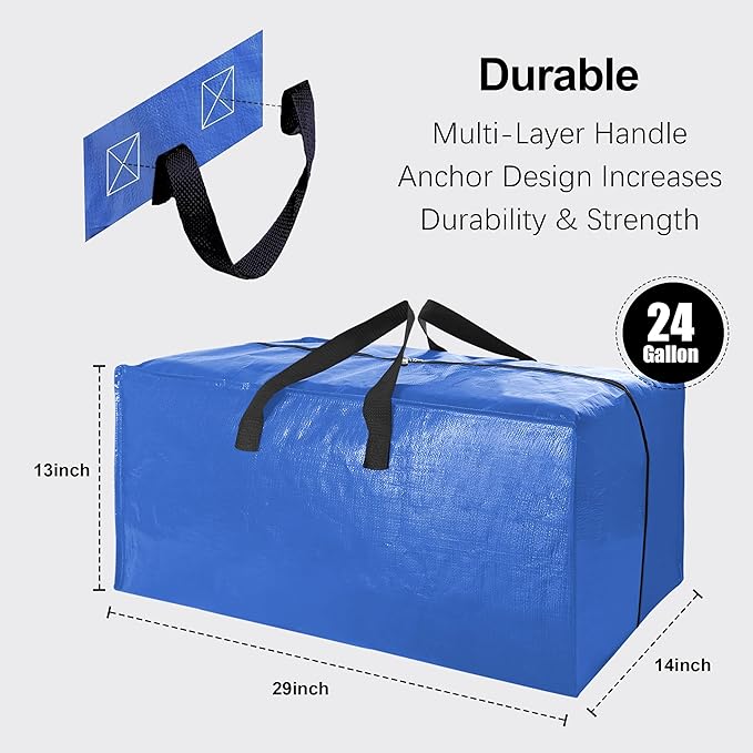 VELVETSURE 12 Pack Heavy Duty Extra Large Moving Bags W/Backpack Straps - Strong Handles & Zippers, Storage Totes For Space S