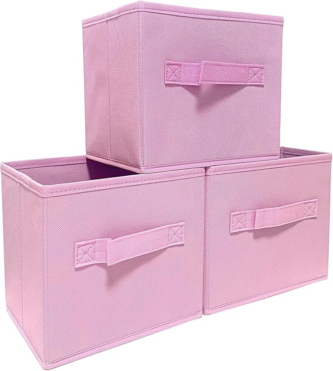 EBIGIC Pink Storage Bins 3Pack 9.0"x7.5"x7.5" Fabirc Foldable Closet Toy Organizer Collapsible Cloth