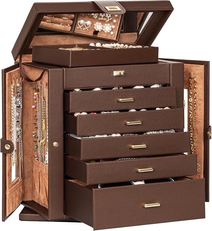 AKOZLIN 360° Rotating Jewelry Box 6-Tier Organizer Functional Jewelry Storage Case for Women Girls Ring Necklace Earring Brac