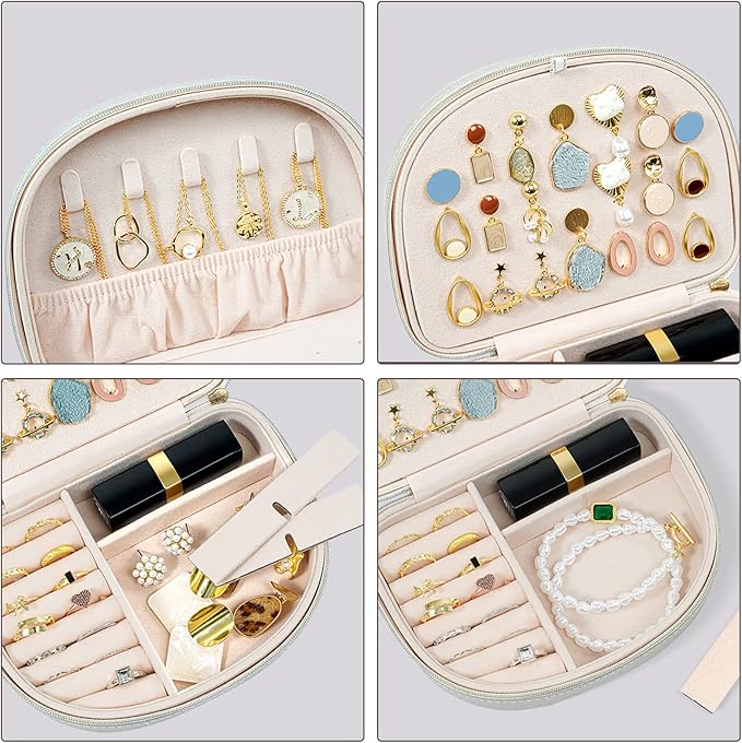 ProCase Travel Size Jewelry Box, Medium Portable Seashell-Shaped Jewelry Case, 2 Layer Mini Jewelry Organizer in PU Leather f