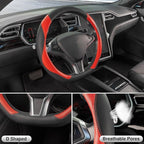 SEG Direct D Shaped Steering Wheel Cover, Flat Bottom Car Wheel Cover 14 1/2-15 in. (37-39 cm), Black and Red Microfiber Leat