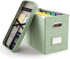 Oterri File Organizer Box with Lid, Hanging Filing File Box with Mesh Pocket, Document Organizer Box for Letter Files, Portab