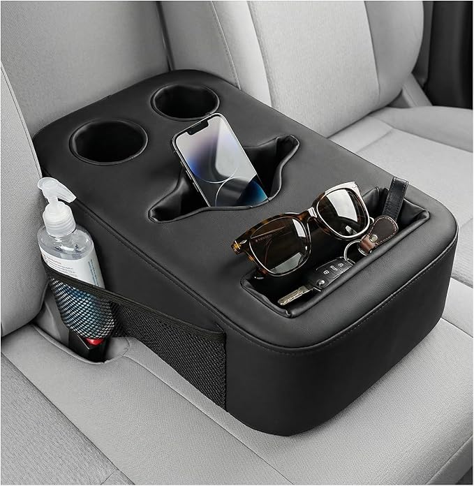 Car Cup Holder, Waterproof Leather Back Seat Drink Holder Expander Tray with Handle, Multifunctional Rear Seat Couch Cup Orga