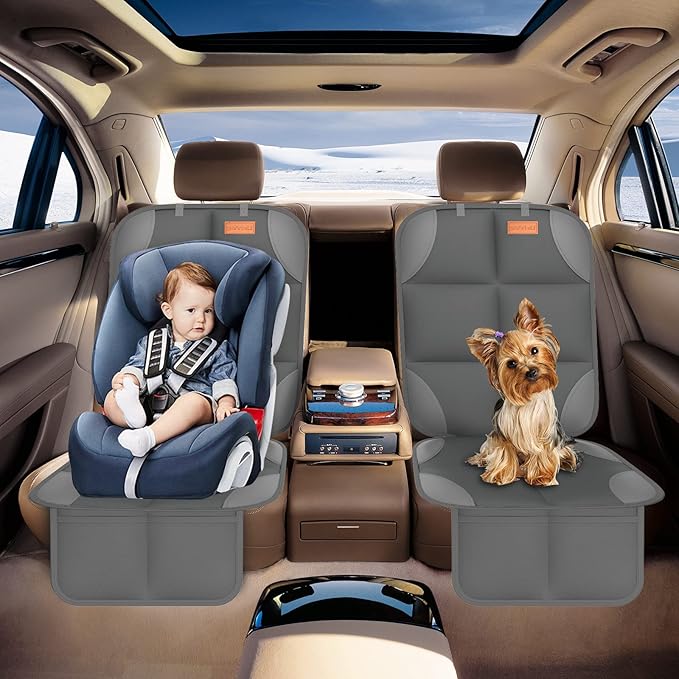 SMART ELF Car Seat Protector for Child Car Seat - Waterproof 600D Fabric Baby Seat Protectors for Non-Slip Backing Mesh Pocke