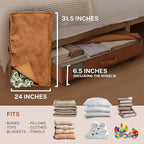 Premium Under Bed Storage with Wheels, Low Profile Rolling Storage Box in Vegan Leather with Metal Frame, Pull-Out Underbed O