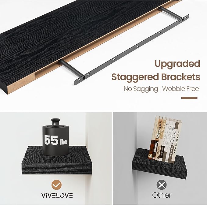 Vivelove 40 Inch Floating Shelves, Deep Wall Shelves with Invisible Brackets, Display Shlf for Bathroom Living Room Kitchen B