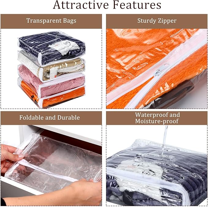 Kingdder 16 Pcs Clear Zippered Storage Bags Plastic Sweater Bags with Zipper 10 x 10 x 2.5 Inch Vinyl Sheet Organizer and Sto