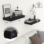 Deep Floating Shelves | 24 Inch Black Floating Shelves Set of 2 | 12 Inch Deep Rustic Wood Shelves for Wall | 24" W x 12" D B
