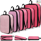 5 Pack Compression Packing Cubes for Travel Space Saving Cubes Luggage Organizer for Suitcase(Pink,Mixed)