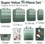 Veken 11 Set Compression Packing Cubes for Travel Essentials,Compressible Expandable Large Luggage Suitcase Organizer Bags fo