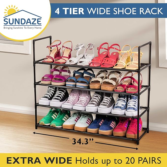 Sundaze Shoe Rack - 4 Tier Shoe Rack for Front Door Entrance, Sturdy Long Shoe Organizer for Closet, Bedroom, Entryway, Garag