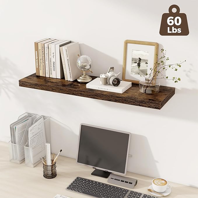 Fun Memories 12 Deep Floating Shelves, 40W x 12D Floating Shelves for Wall Set of 2, Extra Deeper Hanging Wood Shelves for Wa