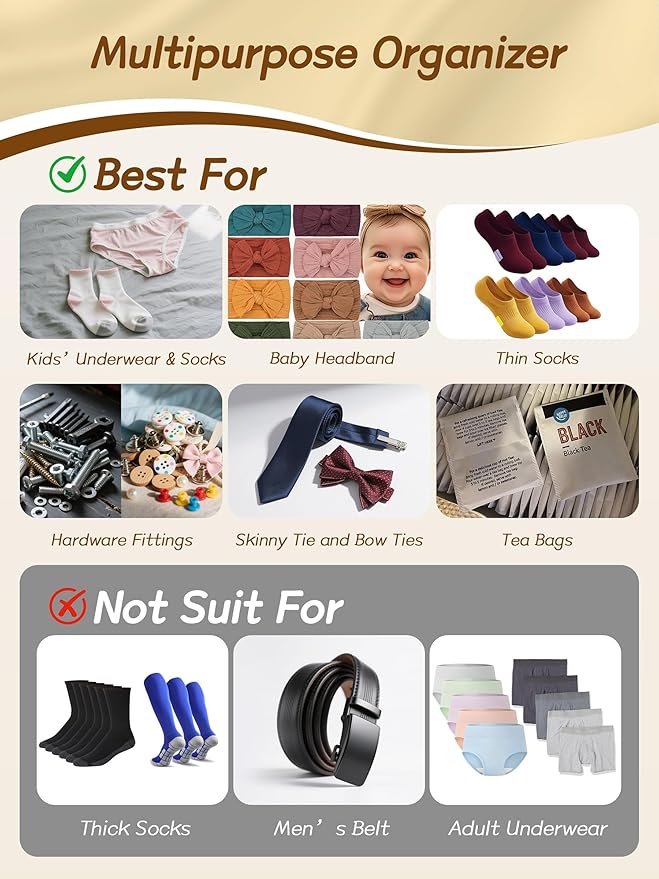 Sock and Underwear Organizer for Drawer with Lid, 15 Grid Plastic Storage Box for Closet and Dresser, Drawer Organizer for Ba