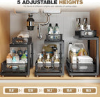 2-Pack Under Sink Storage Organizer with 2-Tier Slide Out Drawer, Sophisticated Mesh Pull Out Shelf for Kitchen & Bathroom, F