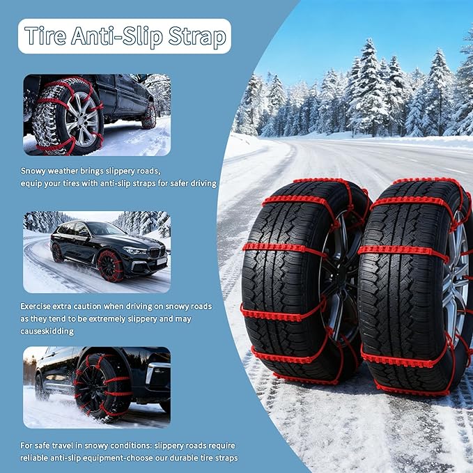 Universal Anti-Skid Snow Tire Chains for Cars SUV Trucks - Adjustable 14-19 Inch Emergency Winter Traction Tire Chains, Easy 