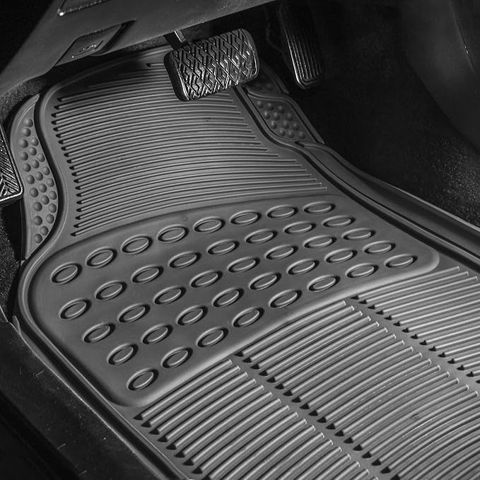 FH Group Climaproof™ Trimmable Non-Slip Vinyl Floor Mats Full Set - Universal Fit for Cars Trucks and SUVs (Gray) F11306 + F16400