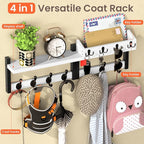 29'' White Coat Rack Wall Mount with Shelf, Solid Wood Coat and Key Hanger with 11 Metal Hooks, Farmhouse Wall Organizer for 