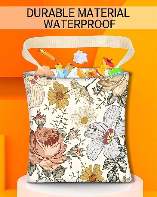 Car Trash Can, Durable Hanging Car Trash Garbage Bag, Cute Automotive Garbage Cans Organizer, Retro White Flowers