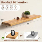 fuqing Live Edge Floating Shelves for Wall 36 inch, 8 Inch Deep Solid Elm Wood Floating Wall Shelves - Rustic Wooden Shelves 