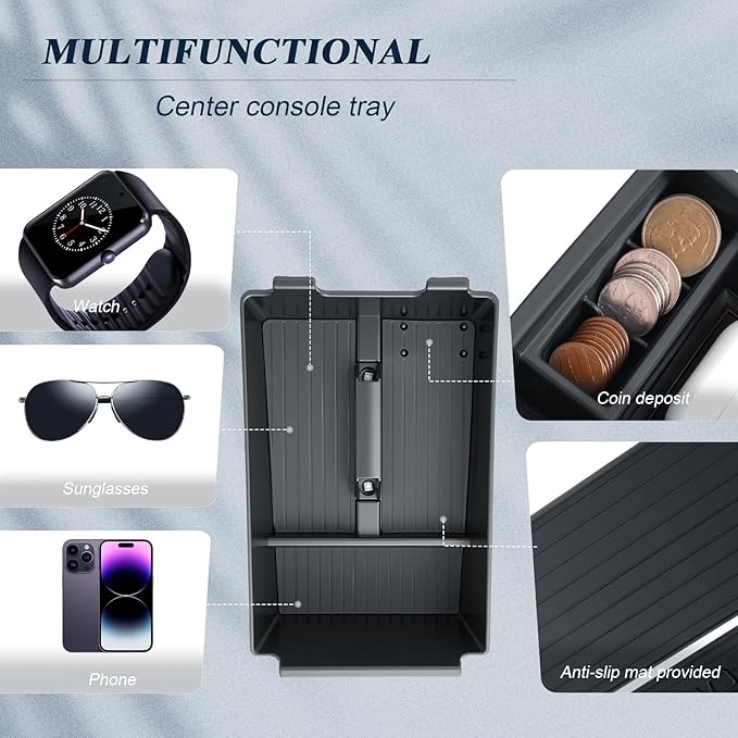 BIBIBO 2Pack for 2025 Murano Center Console Organizer 2025 Nissan Murano SV/SL/Platinum Console Armrest Tray +2025 Murano Wireless Charging Silicone Mat Murano 2025 Insert Organizer Nissan Murano 2025