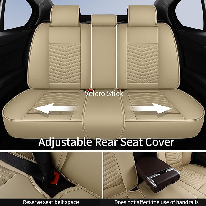 Nappa Leather Car Seat Covers Full Set, Beige Car seat Protector 5 Seats, Waterproof Car Seat Cushion, Universal Automotive S