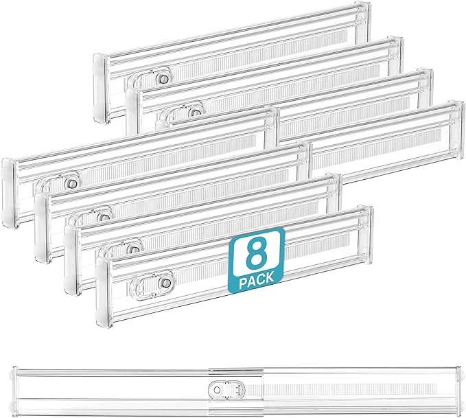 Vtopmart 8 Pack 2.36" Short Upgrade Drawer Dividers for Kitchen Drawer, 12.8"-22.3" Expandable Kitchen Drawer Organizer, Clea