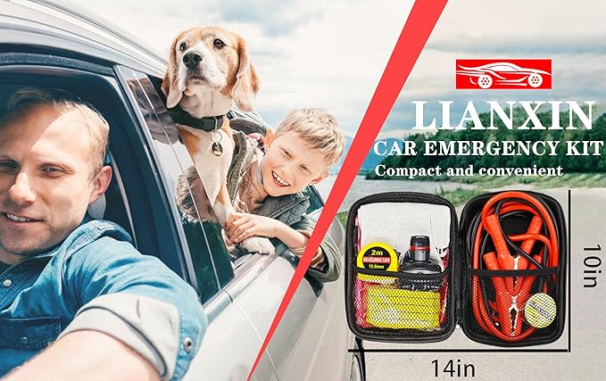 Car Emergency Roadside Tool Kit, Auto Emergency Kits Vehicles, with Jumper Cables kit，Car Safety Roadside Assistance Kit,Head