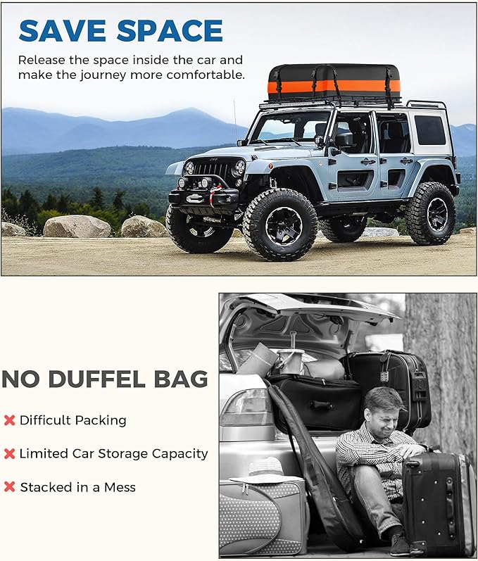 15 Cubic Feet Roof Rack, Rooftop Cargo Carrier, Soft-Shell Carriers with Anti-Slip Mat for All Cars with/Without Rack