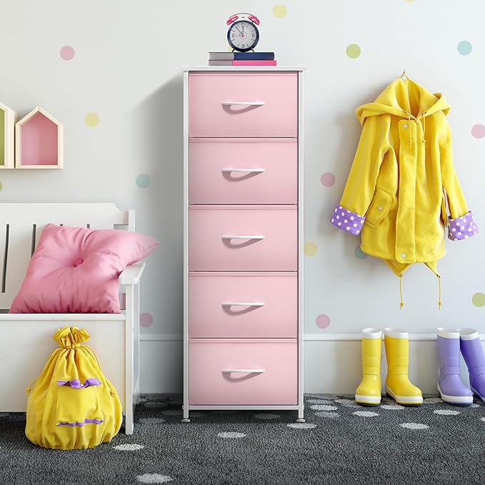 Sorbus Fabric Dresser for Kids Bedroom - Chest of 5 Drawers, Tall Storage Tower, Clothing Organizer, for Closet, for Playroom