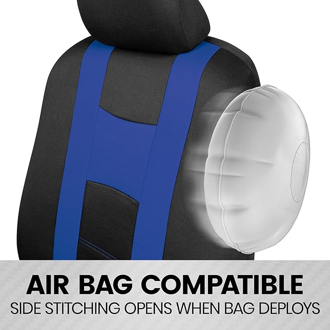 BDK carXS Seat Covers for Cars, Blue Two-Tone with Matching Back Seat Cover, Made to Fit Most Auto Truck Van SUV, Interior Ca