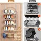 Over Door Hat Organizer 5 Tier Wall Mounted Hat Rack with 4 Adjustable Metal Basket and 3 Hooks Hat Organizer for Baseball ca