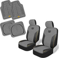 CAT PU Leather Seat Covers for Cars – (2) Front Seat Covers with (4) All-Weather Heavy-Duty Floor Mats for Trucks, Cars, & SU